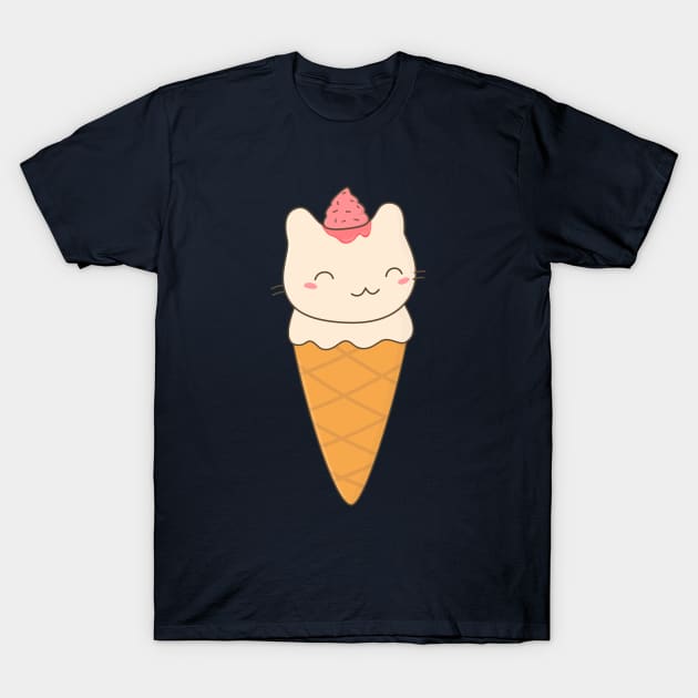 Kawaii Ice Cream Cat T-Shirt T-Shirt by happinessinatee